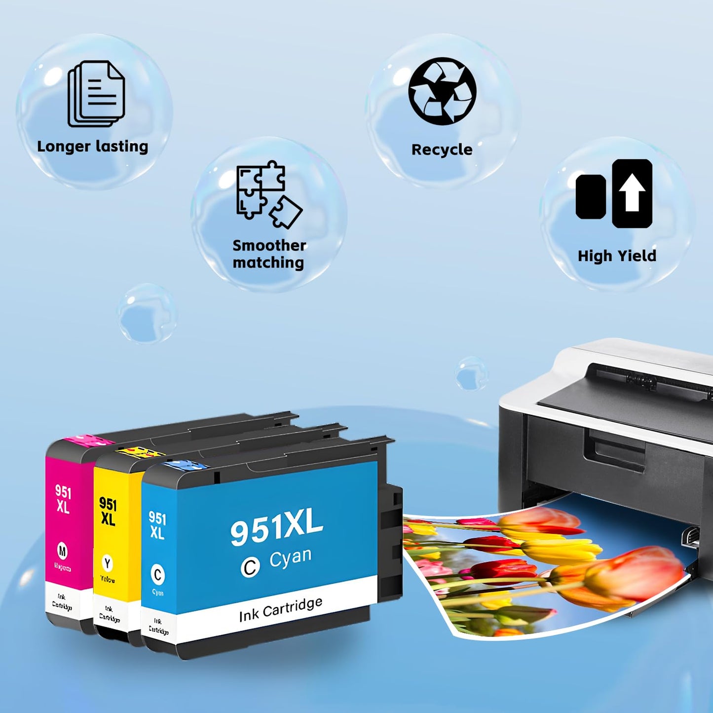 951XL Ink Cartridges Compatible Ink Cartridge for HP Printer-951 XL Combo Pack (Cyan, Magenta, Yellow) 3-Pack Replacement for HP 951 Work with OfficeJet Pro 8600 8610 8620 8100 8630 8660 76DW 251DW