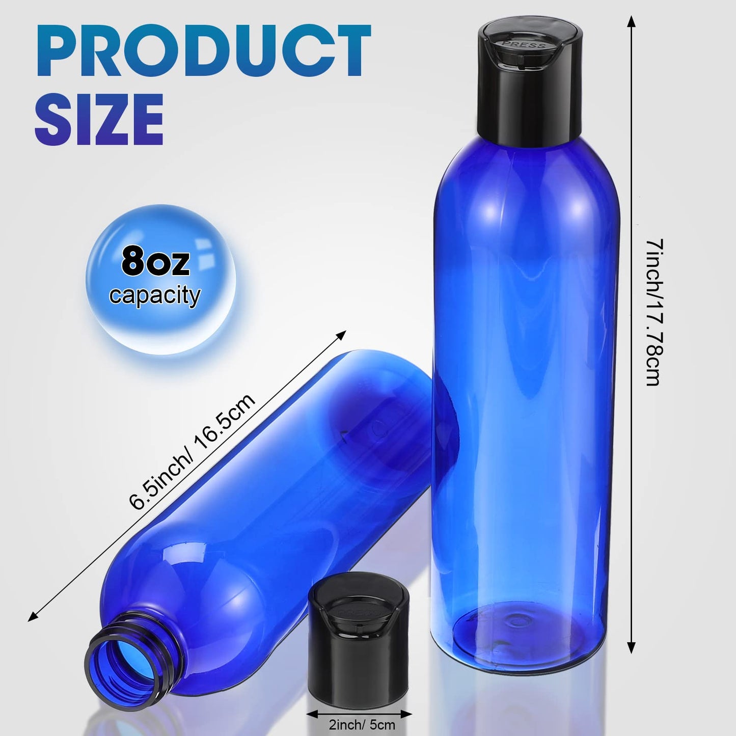 48 Pack 8oz Empty Plastic Squeeze Bottles with Disc Top Caps Travel Containers Refillable Plastic Empty Shampoo Bottles with Caps for Shampoo, Lotions, Liquid Body Soap, Creams(Blue)