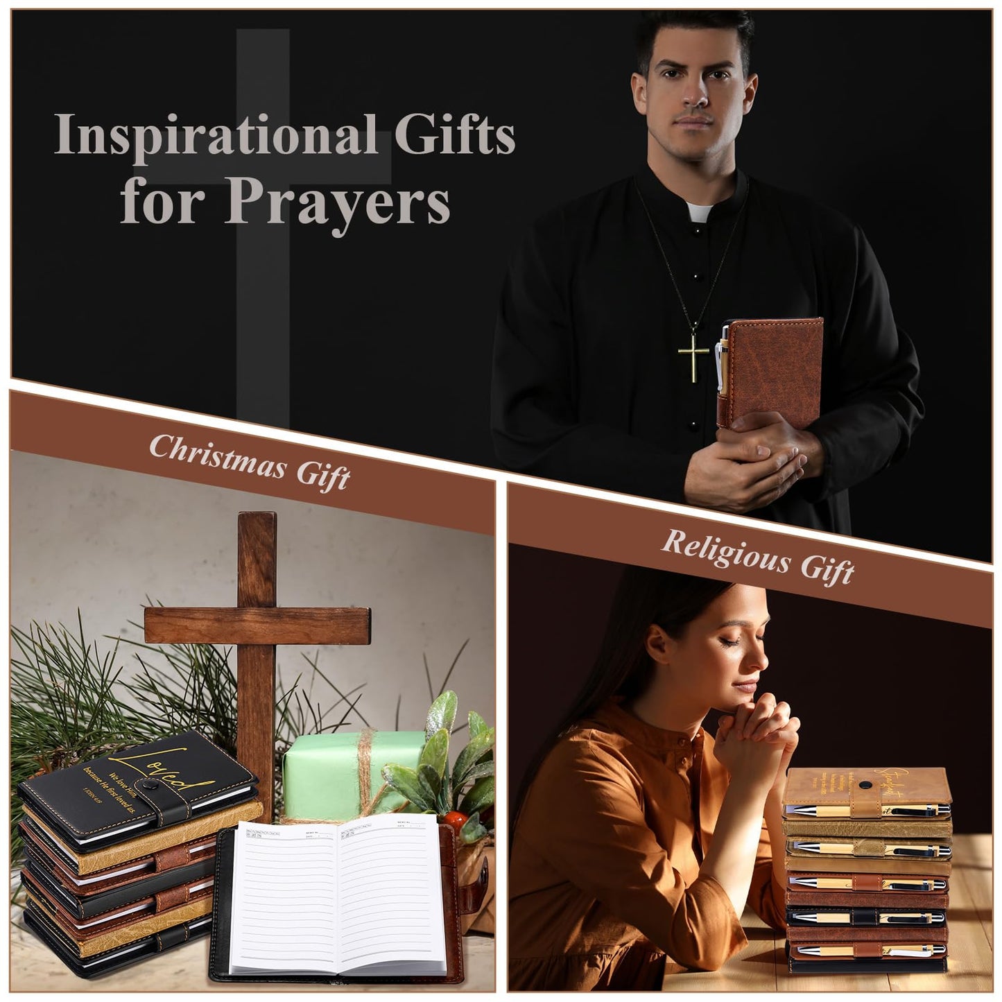 Spakon 40 Pcs Fathers Day Christian Gift Bulk Prayer Leather Journal Religious Inspirational Scripture Notebooks with Bible Verse Pens for Church Women Men Graduation (5 Colors)