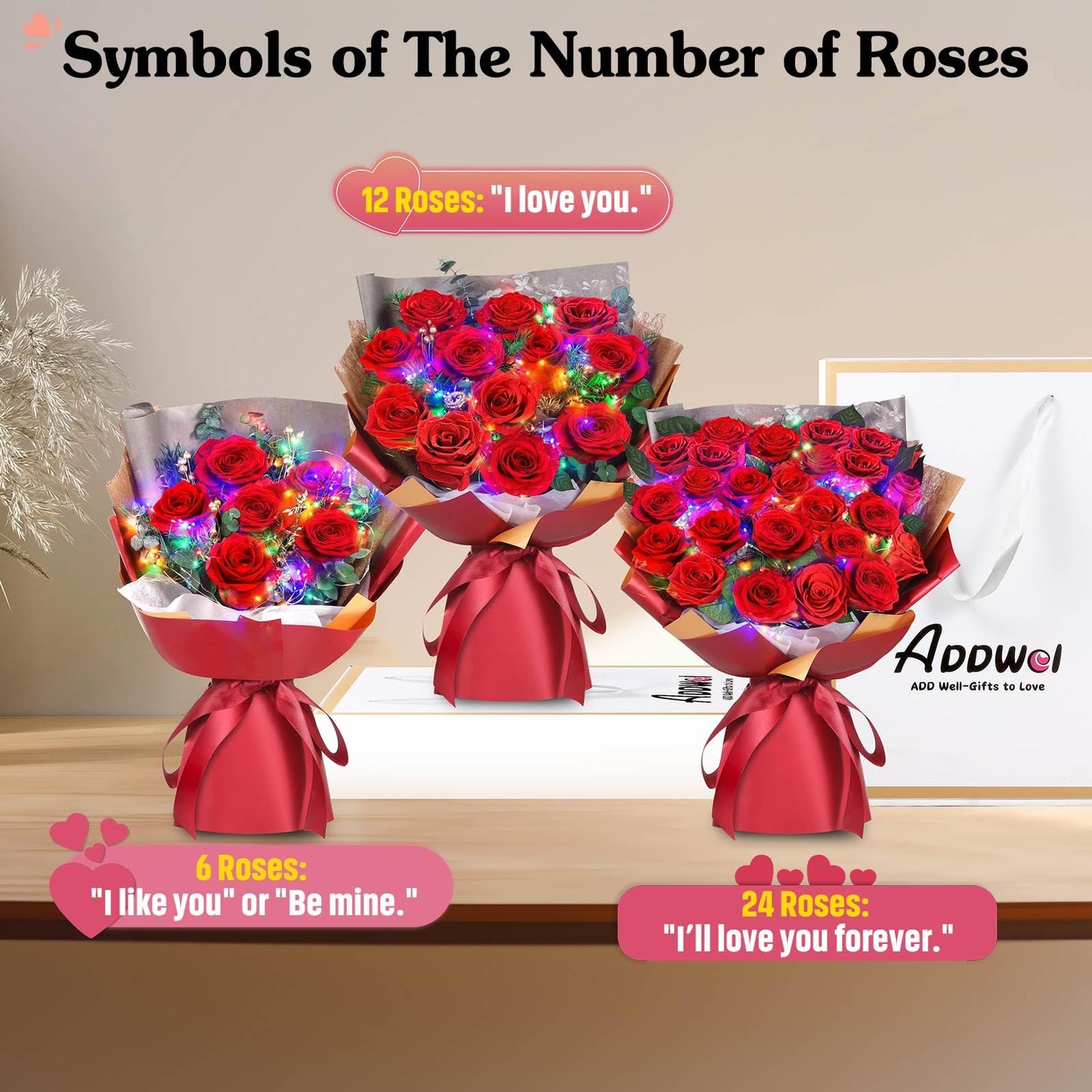 ADDWel Preserved Red Rose Bouquet – Real Long-Lasting Flowers Gift for Wife, Girlfriend, Mom – Romantic Anniversary, Birthday, Graduation Gifts for Her