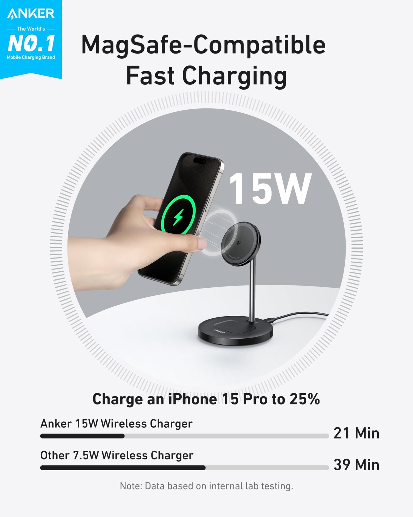 Anker MagSafe Compatible MagGo Charger Stand, iPhone 16 Wireless Charger, 2-in-1 Charging Station, Qi2 Certified 15W Wireless Charger Stand, for iPhone 16/15/14/13/12, AirPods Pro (No Wall Charger)