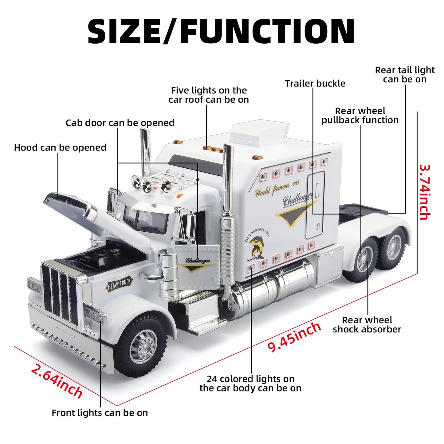 OANMYJJO Semi Truck Toys for Boy Heavy Trucks,Metal Diecast Trucks Model Pull Back Cars with Light and Sound,Truck and Trailer Toys for Boys,Toy Trucks for Boys Age 4-7(White)