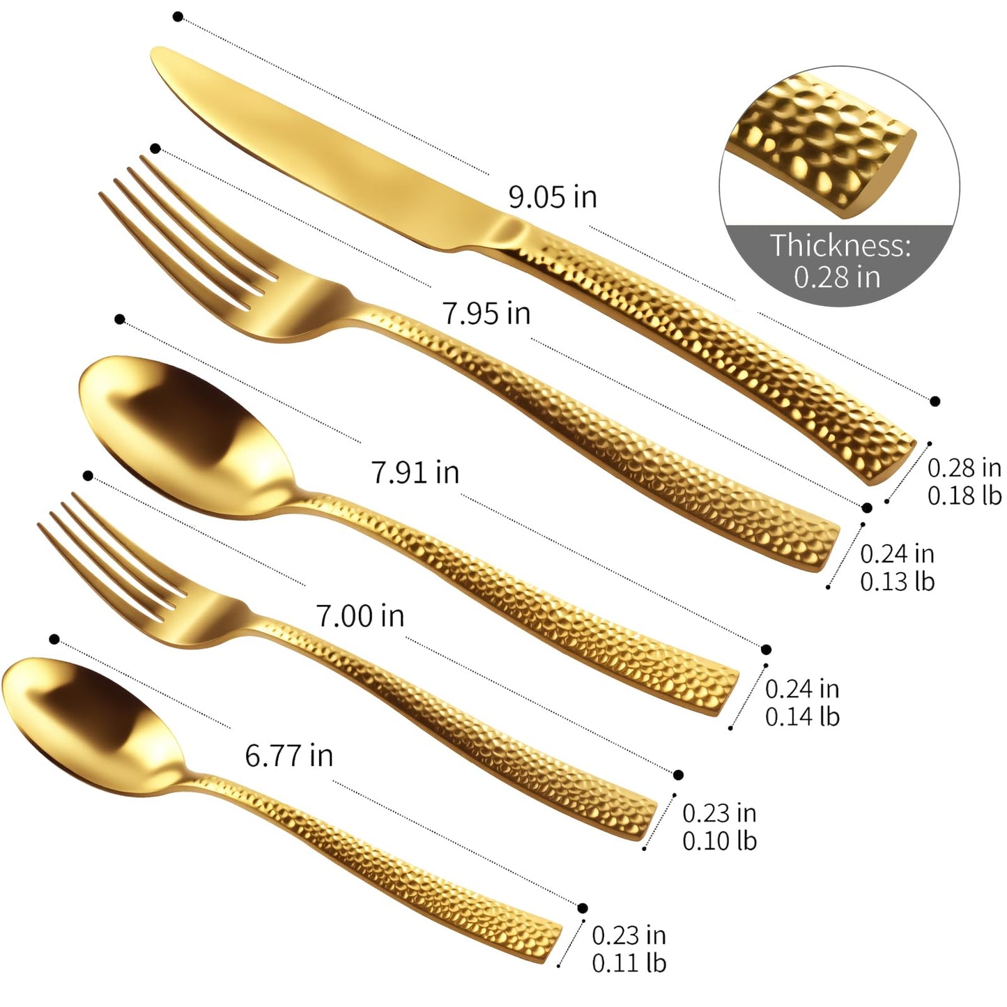 Flatasy Matte Gold Hammered Flatware Set Stainless Steel Silverware Set 20 Pieces Cutlery Set for Home Kitchen Restaurant Hotel Housewarming Wedding Gift Service for 4