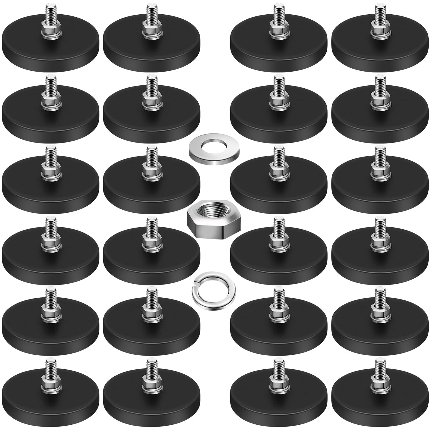 24Pack Rubber Coated Magnets, 30LBS Rubber Coated Neodymium Magnets with M5 Magnetic Assembly Base for Light Bar Mirror Camera Tool(1.69 Inch) ", since the Item received has an M5 thread.