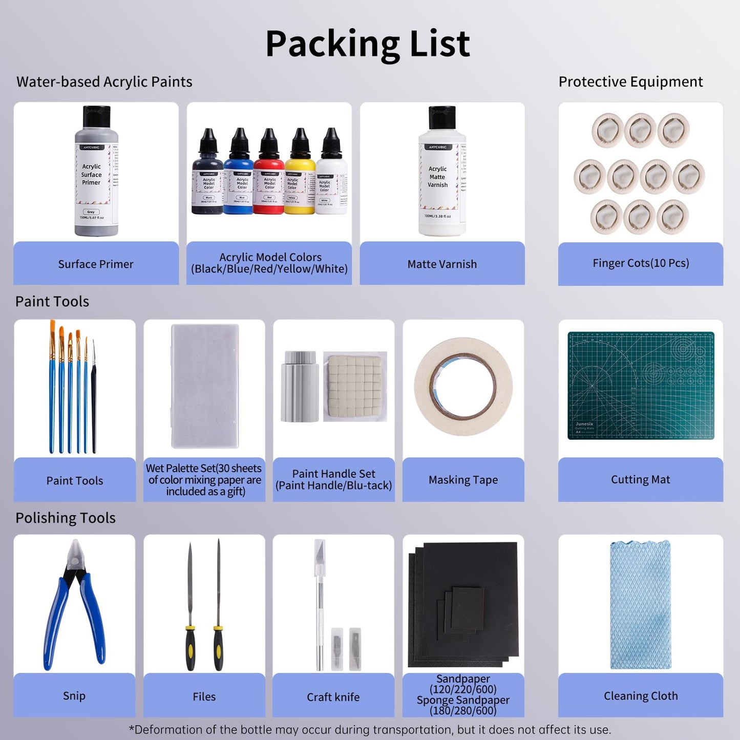 ANYCUBIC 3D Printer Accessories, Multifunctional 3D Models Painting Set with Acrylic Paint kit 5 Colors, Primer, Topcoat, and Painting Tools, Miniatures Painting for 3D Printing Enthusiasts