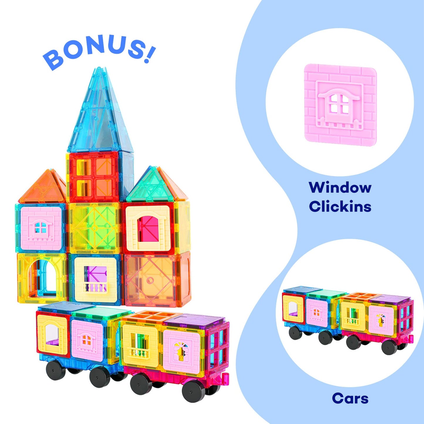 Anbalulu Magnetic Tiles 100PCS with 2 Cars, STEM Educational Building Blocks for Kids Ages 3-9, Magnet Construction Toys Gift for Toddlers