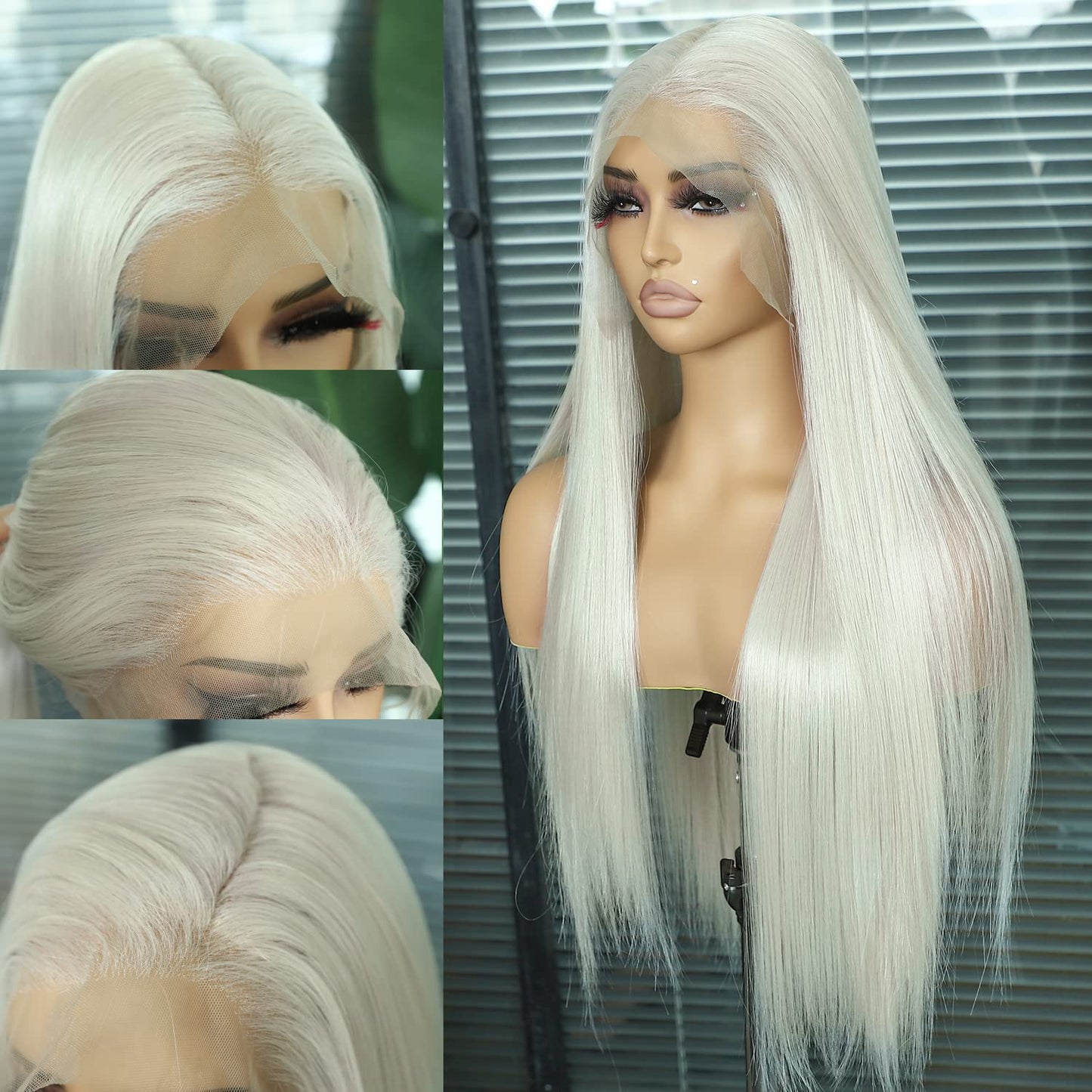SAPPHIREWIGS 13×6 Platinum Blonde Lace Front Wigs Long Straight Hair #60 White Wig Synthetic Lace Front Wigs for Women Daily Party Halloween Use 26inch