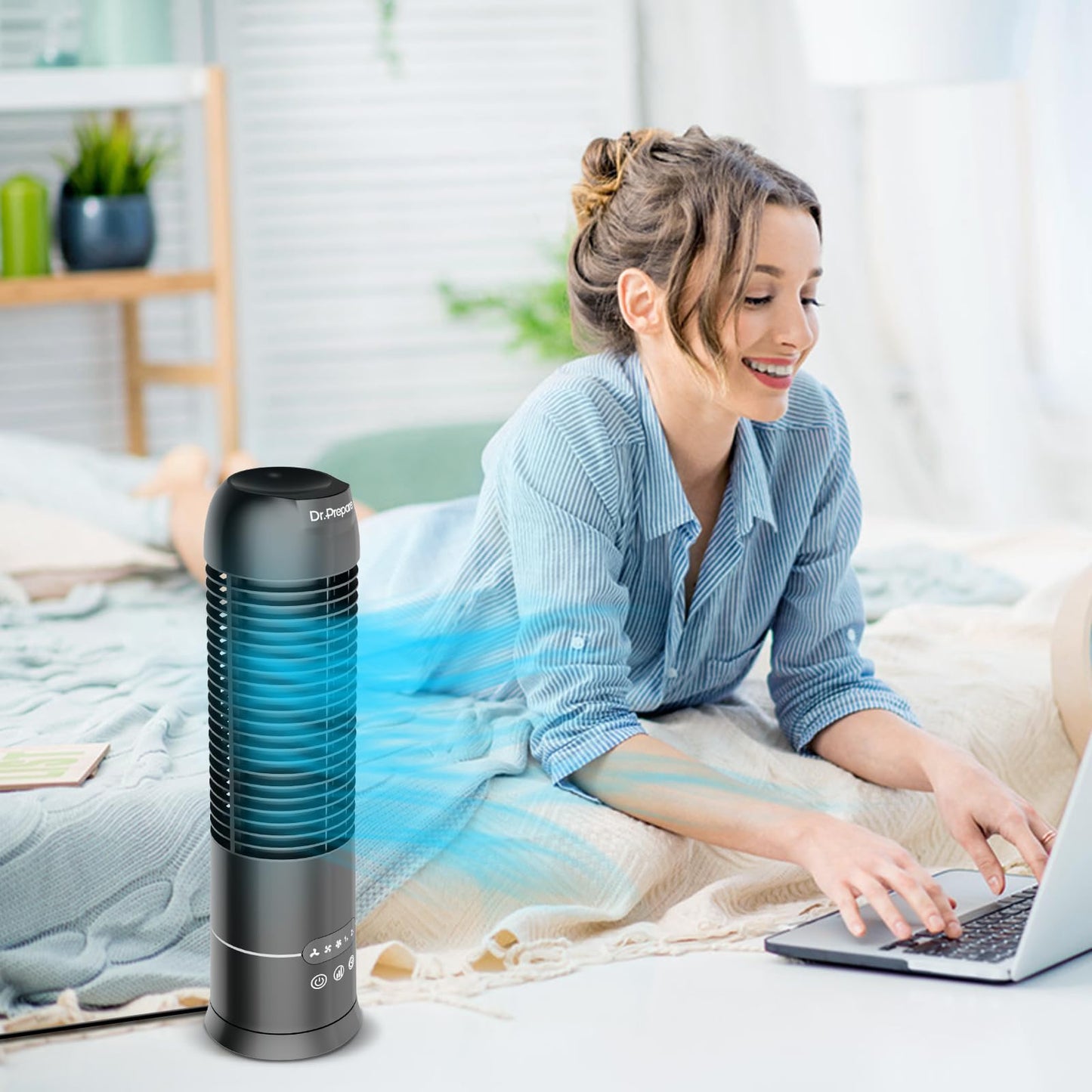 DR.PREPARE 16" Tower Fan, 70° Oscillating Desk Fan, 3 Speeds with Timers, Personal Small Fans, Portable Bladeless Table Fans for Home, Office