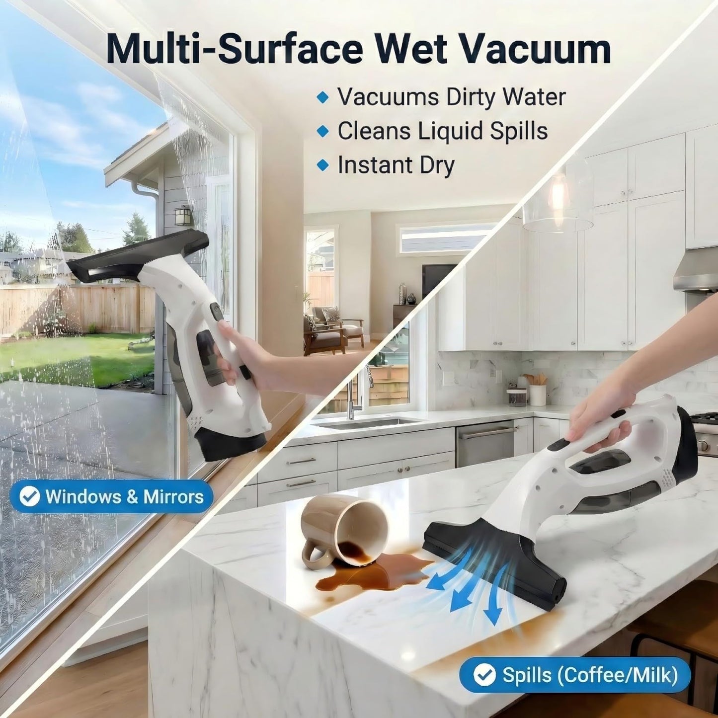 Electric Window Vacuum Squeegee, 2200mAh & 2000Pa Cordless Window Cleaner Tool with 150ml Water Collection Tank, Window Cleaning Kit for Shower Glass, Car, Door, Mirror, Home