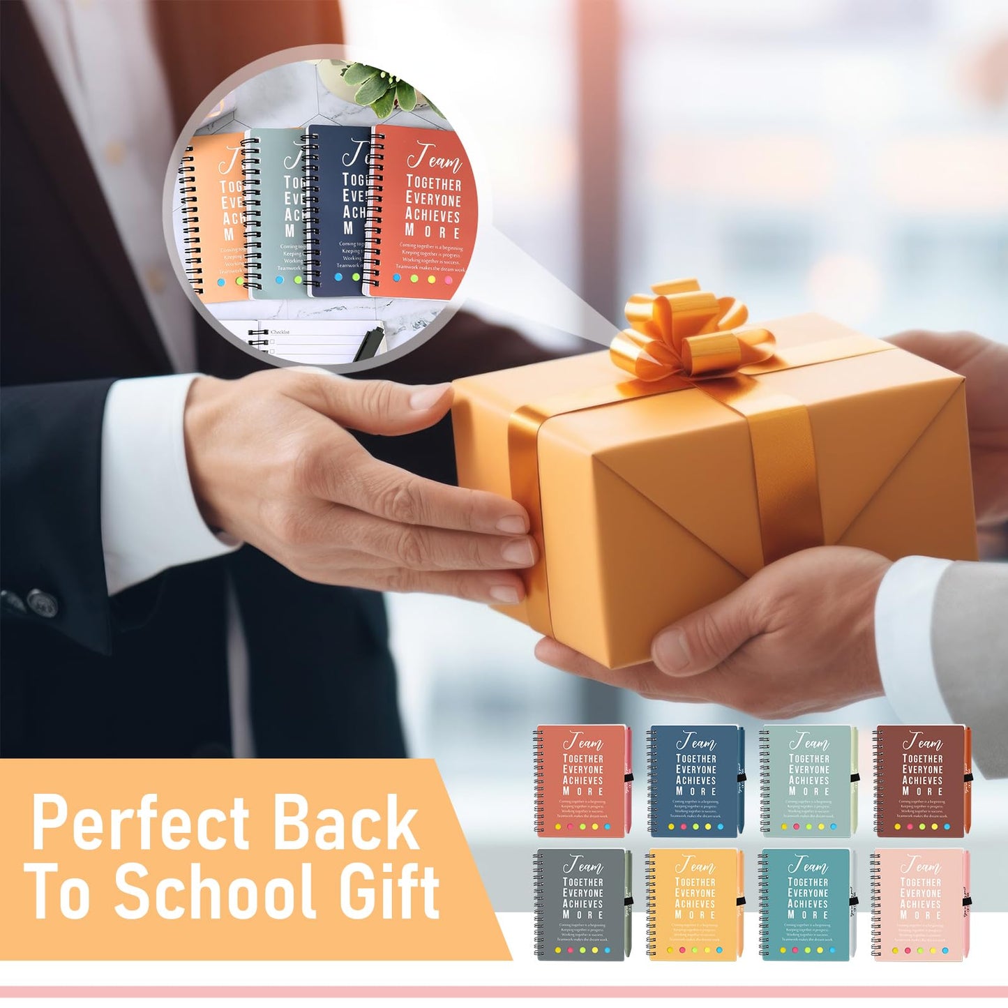 Resurhang 48 Pcs/24 Set End of The Year Teacher Appreciation Gifts Graduation Gift A6 Spiral Notebook with Ballpoint Pen Inspirational Journal for Staff Cna Week Gift(Bright Color,Team Together)