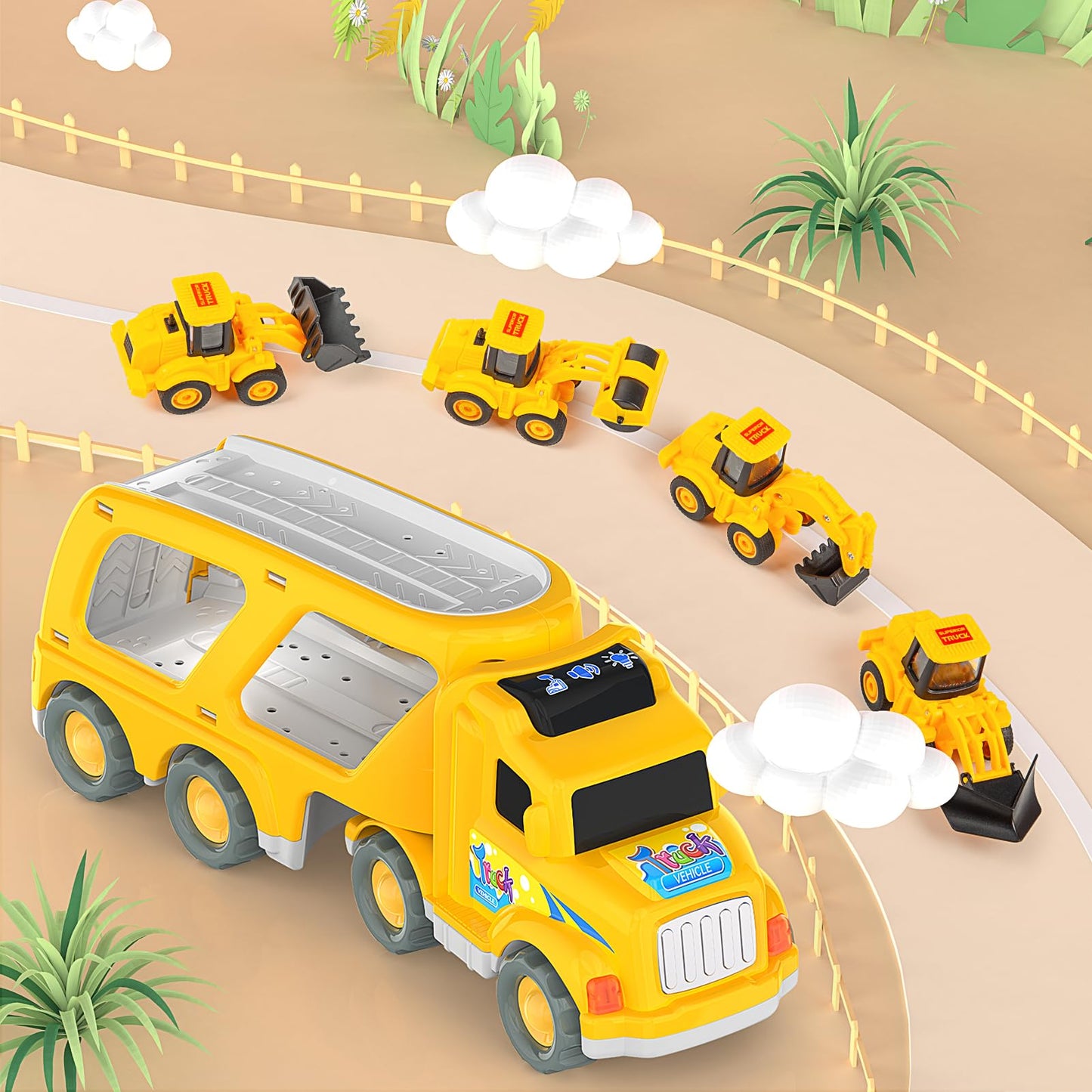 Veslier Construction Truck Toys for Boys Girls Age 3 4 5 6 Years Old,Carrier Transport Trucks for Kids 3+ Year Old,Christmas Birthday Gift Toddler Toys