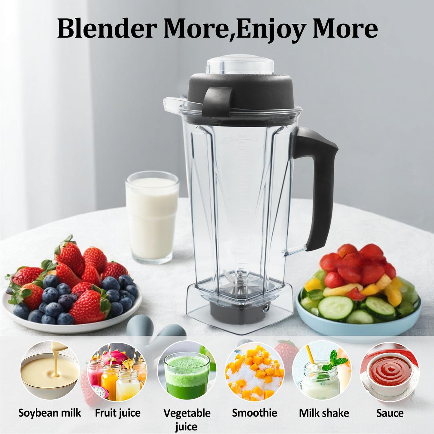 Blender Pitcher 64oz Replacement Container Cup for 5200,6000,6300,5300,6500,7500,750,VM0102, VM0103, Classic C-Series/G-Series/Propel/Professional Series, 2-year full warranty