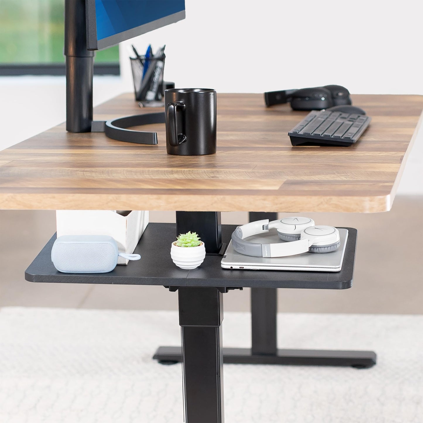 VIVO Adjustable Under Desk 16 x 12 inch Leg Shelf, Hidden Storage Tray for Small Accessories, Black, DESK-SF02LU