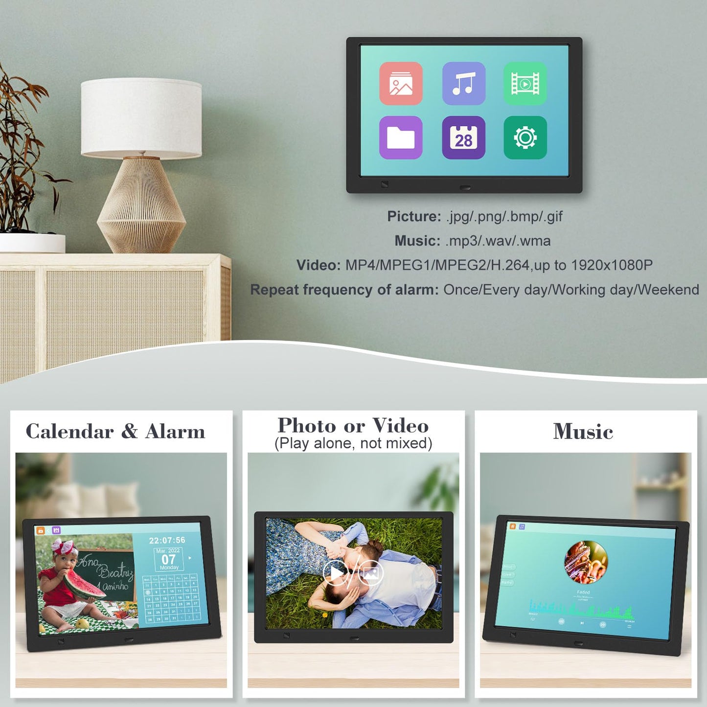 10.1 Inch Digital Picture Frame with 32GB USB Flash Drive, KECAG 1920x1080 HD IPS Screen Digital Photo Frame, Motion Sensor, Video, Music, Share Moments via SD Card or USB, with Remote Control