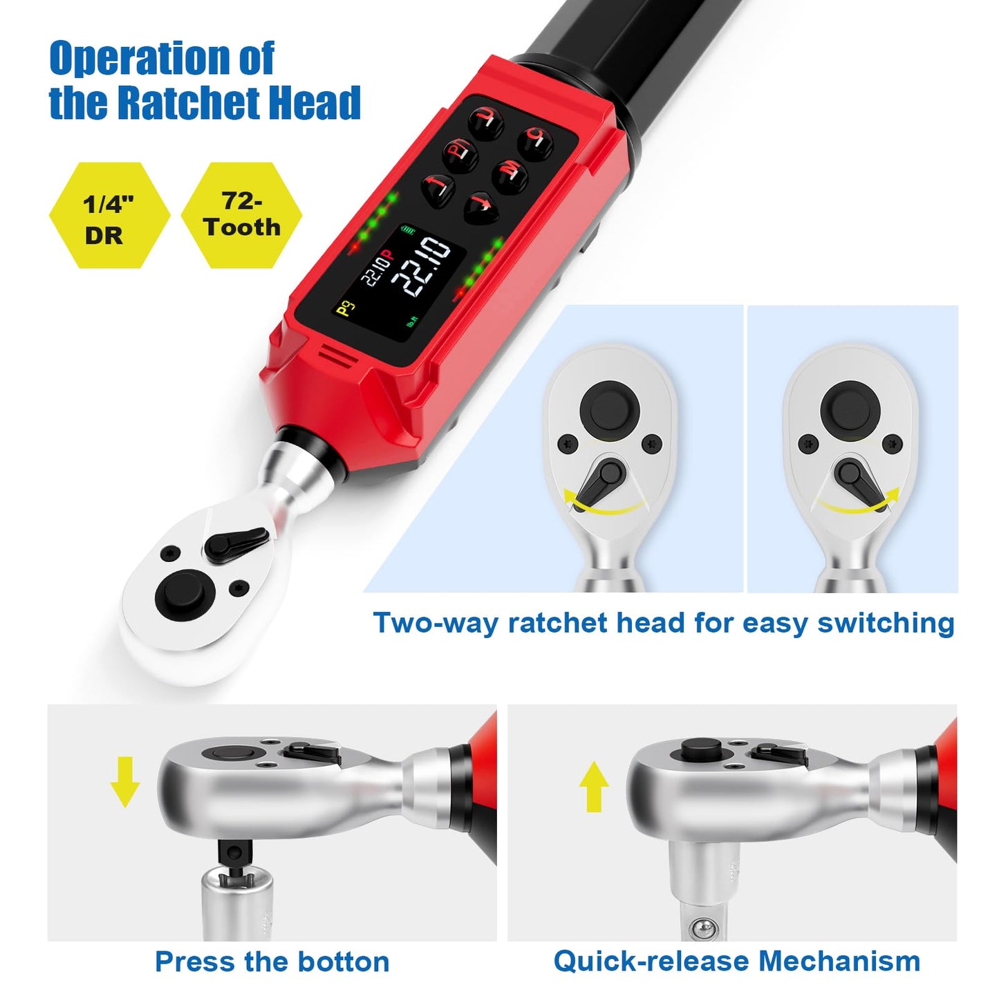 ANPUDS 1/4-Inch Drive Digital Torque Wrench, 0.33-22.1Ft.lbs/0.45-30Nm, Adjustable Electronic Torque Wrench Set with ±1% Accuracy, Vibration, Buzzer and LED Flash Notification for Bicycle, Bike