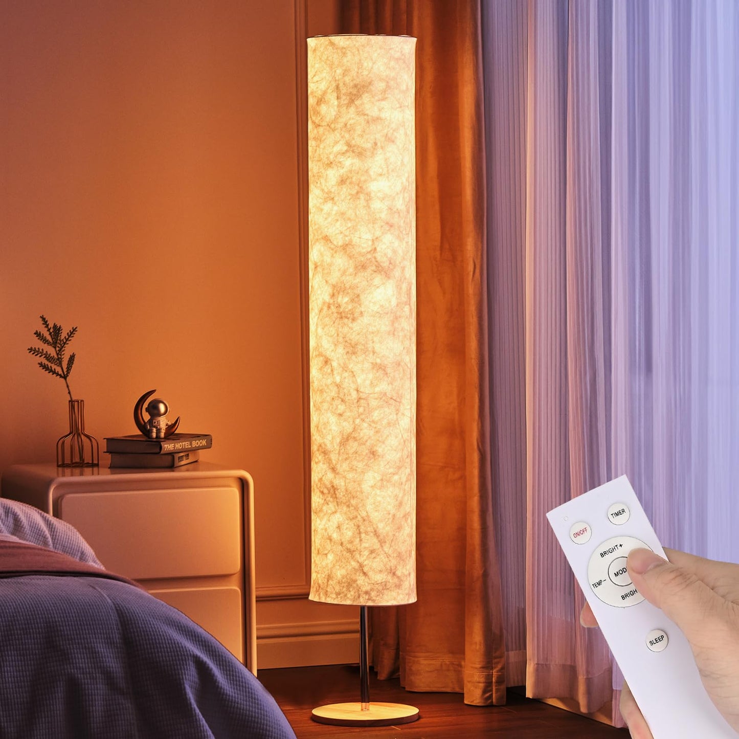 58 inch Soft Light Floor Lamp Simple Design Morden 3 Color Lighting Remote Control,LED lamp with Tyvek Fabric Shade,Brightness Adjustable for Living Room Bedroom Game Room