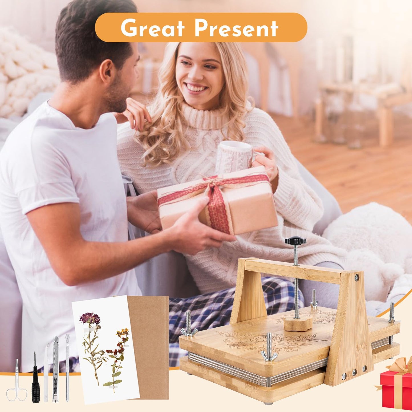 NIUGRECF 1Set Large Wooden Flower Press Kit - Even Pressure Flowers Pressed DIY Arts Set for Making Dried Flower/Plant(11in*7in)