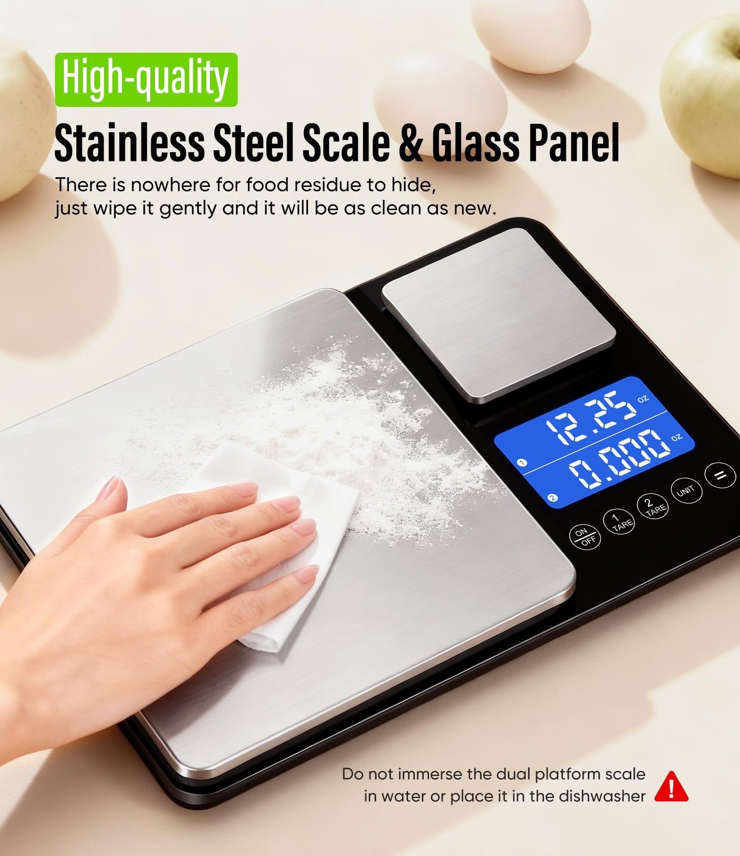 Digital Dual Platform Kitchen Scale, 33 lb Large & 1.1 lb Mini Food Scale with Dual-Line LCD Display, Stainless Steel, High Precision for Baking, Cooking, and Meal Prep