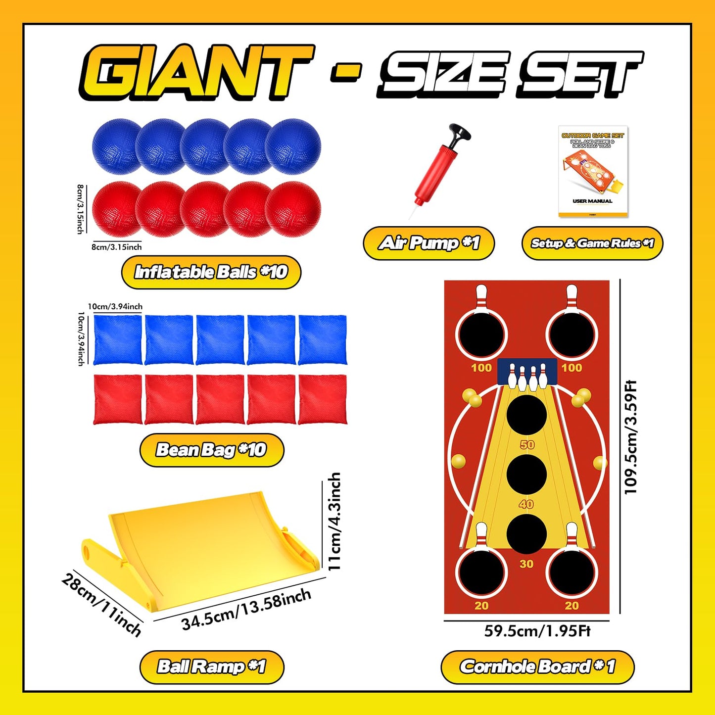3-in-1 Cornhole Board Set Arcade Roll & Score, Bean Bag Toss & Ball Toss Game, Outdoor Carnival Party Toys for Kids & Adults, Backyard Yard Games for Camping, Family Reunion, Field Day