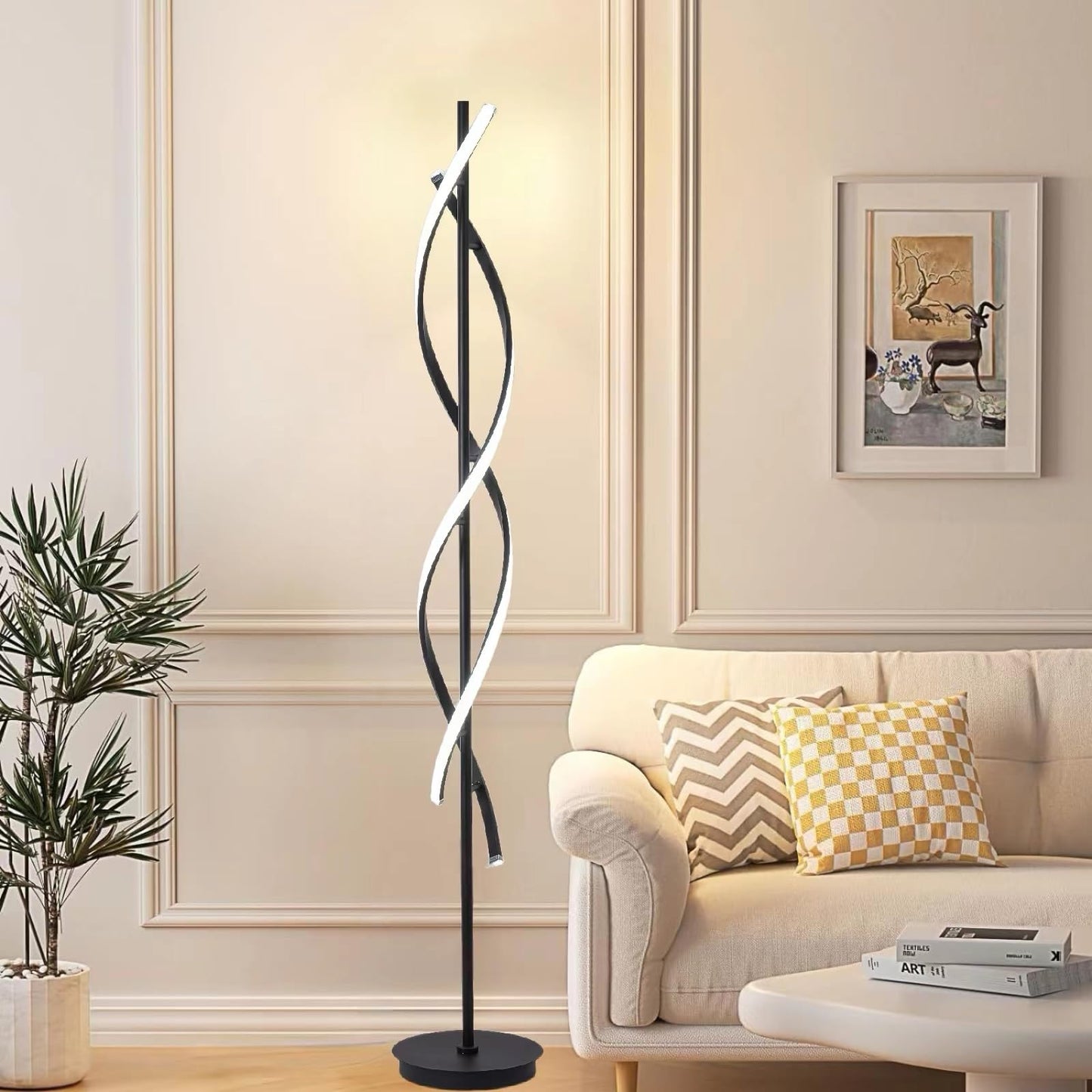 NKU Spiral Floor Lamp for Living Room Modern LED Floor Light with Remote Dimmable Control Sleek Spiral Design Corner Lamp for Bedroom, and Office Lighting Tall Standing Floor Lamp Black 63 inch