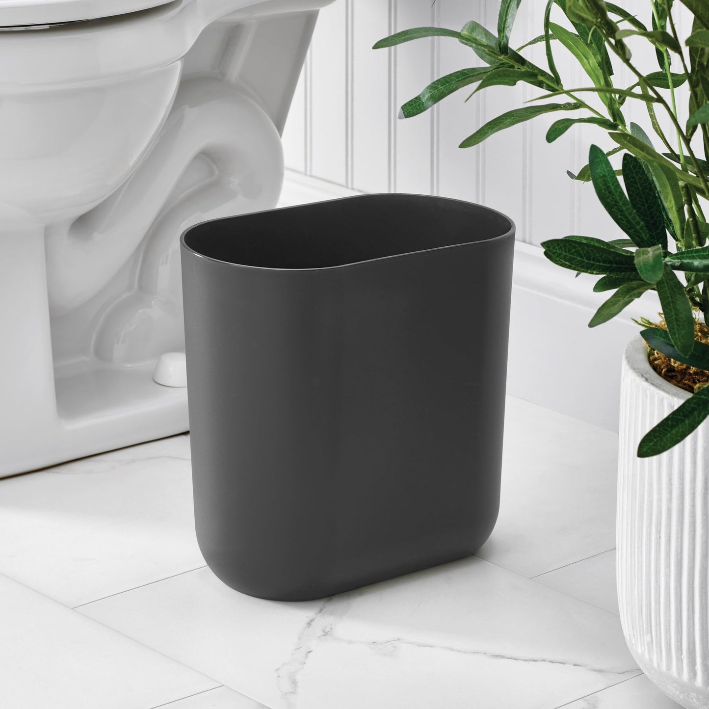 iDesign Small Slim Plastic Bathroom Trash Can, Garbage Can for Bedroom, Office, Desk, Dorm, 2-Pack, Gray