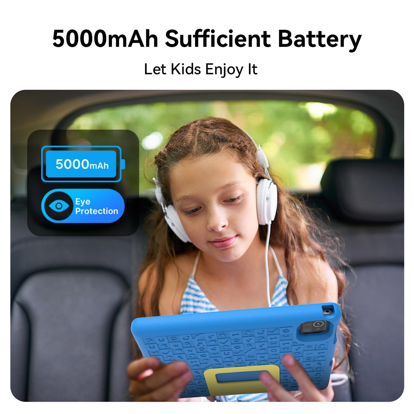ApoloMedia Kids Tablet 10 inch, Tablets for Kids Ages 3-7 with EVA Case, 32GB Storage(TF Expand 512GB), Pre-Installed Google Kids Space, Family Link, Child Education Contents, 5000mAh Battery - Blue
