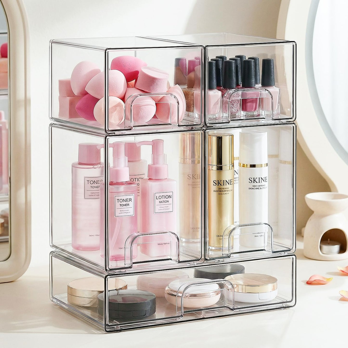 Bottle Storage Organizer Baby, Clear Stackable Storage Drawers Set for Baby Bottle, Beauty Supplies Storage, Ideal for Countertop, Vanity, Bathroom, Cabinet, Pantry Organization, 15.4" H, 5 Pack