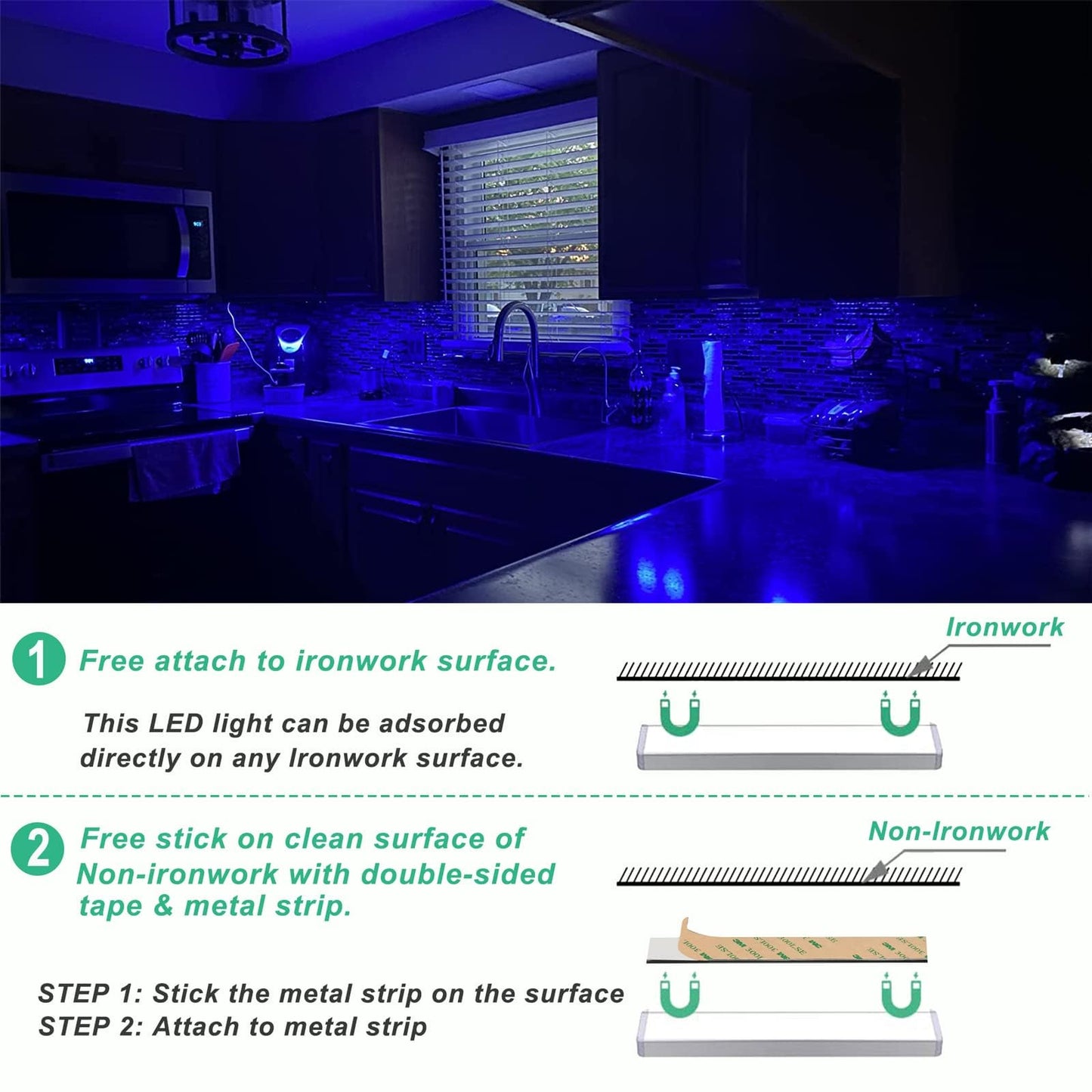 LDOPTO Under Cabinet Lighting Wireless with Remote, 48 LED Rechargeable Lights, Kitchen Counter Lights Dimmable, RGB Bar for Shelf, Car, Hallway, 15 Color Changing, 6 Pack