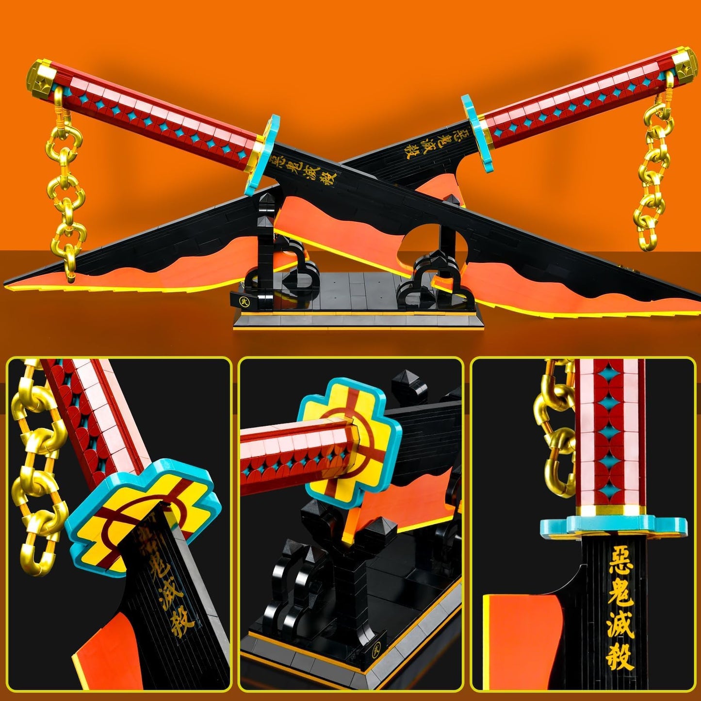 SATHIBI 82.6in Demon Swords Building Set,Tengen Uzui Sword Building Block with Stand Model Kits Katana Toy,Creative Gifts for Swords Fan Adults and Kids Boys 8-14 (1478 PCS)