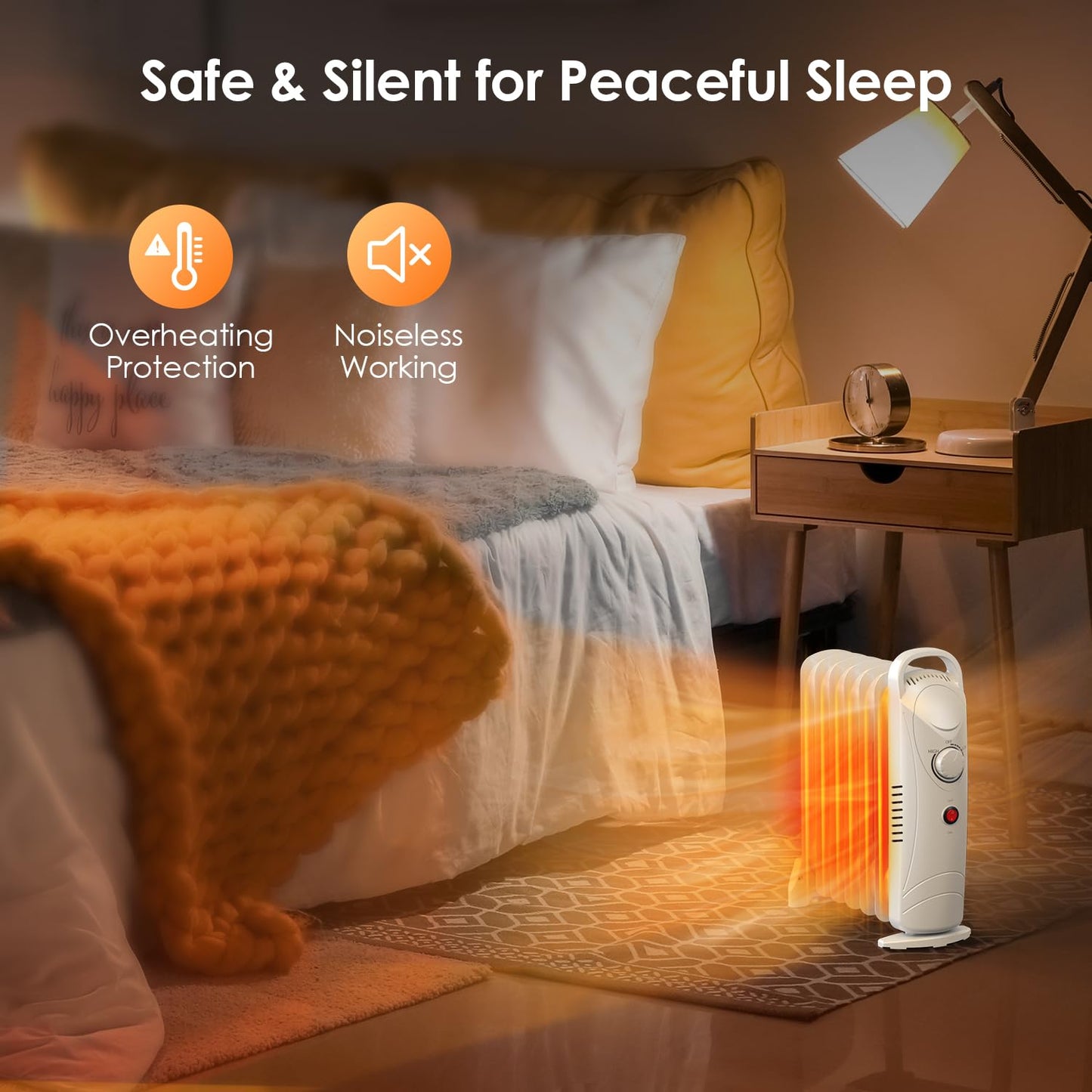 Air Choice Oil Heaters for Indoor Use, 700W Radiator Heater, Overheat Protection, Silent Operation, Adjustable Thermostat with 2 Heat Settings, Compact Electric Heater for Bedroom Office Desk, White