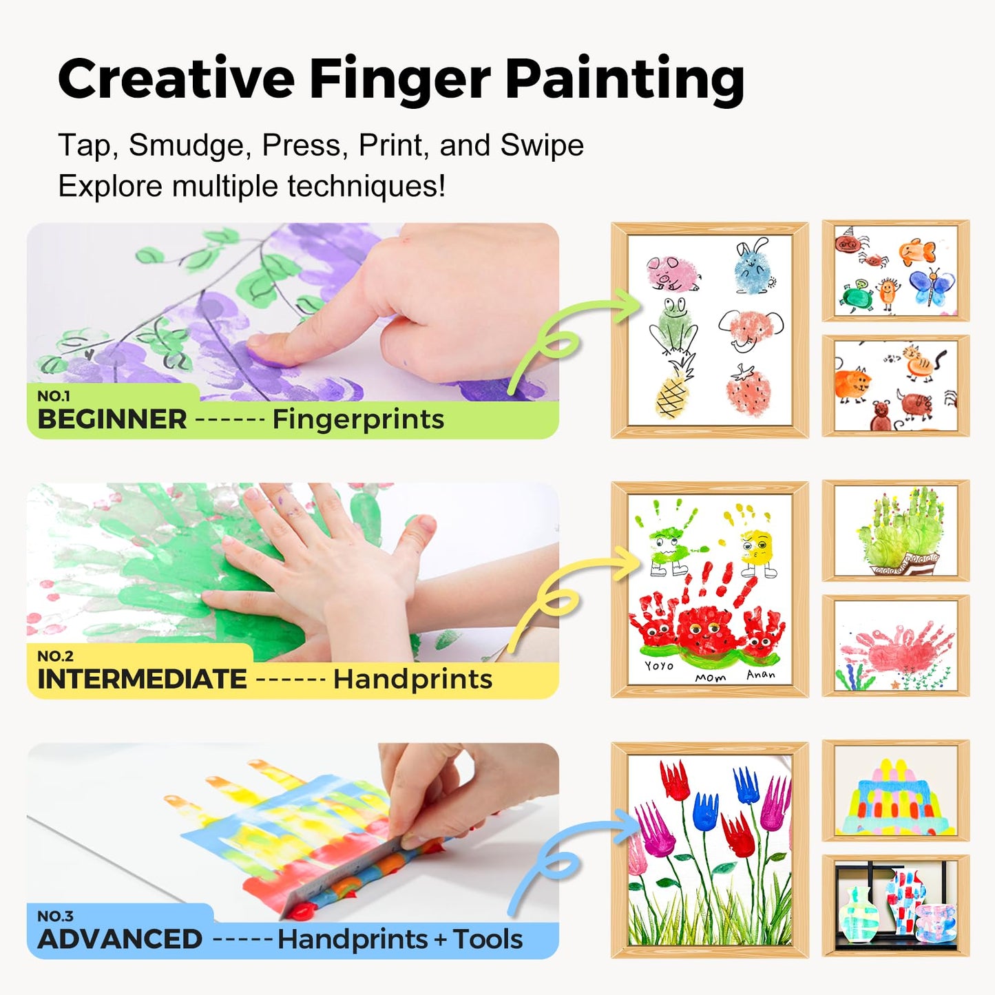 Jar Melo Washable Finger Paints for Toddlers, 12 Colors Large Capacity (2.1fl oz), Non Toxic Baby Paint for Hand and Feet, Safe Art Supplies, Preschool Learning Gifts for Kids Age 2+