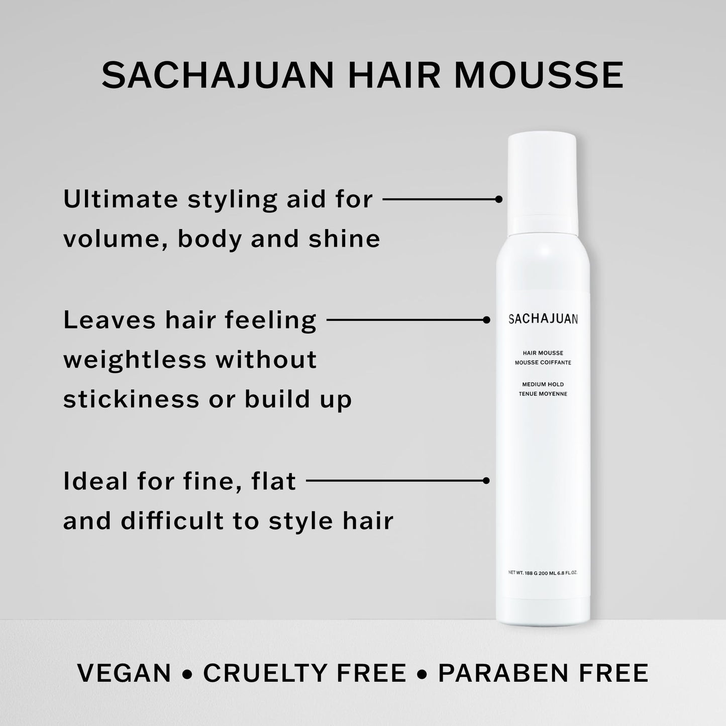 SachaJuan Hair Mousse Net wt. 189 g 200 ml 6.8 fl oz