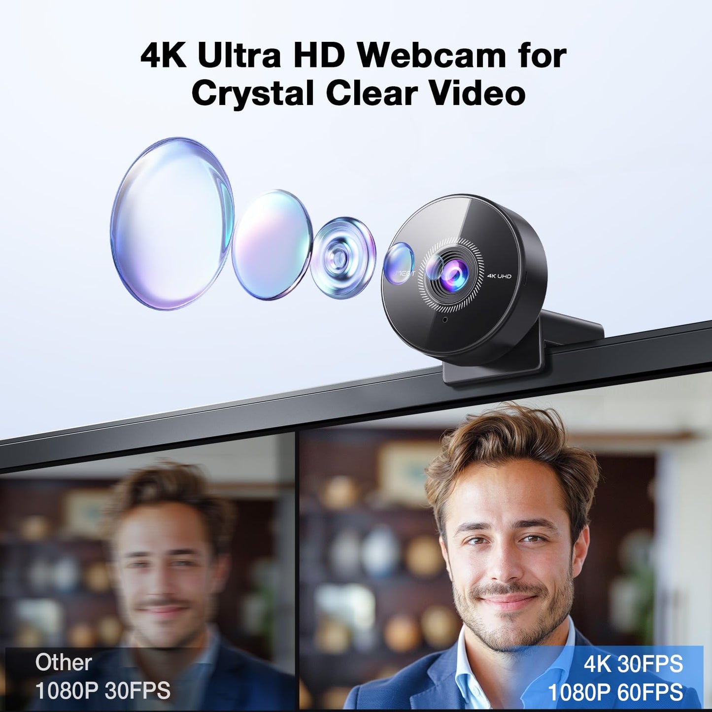 EMEET C950 4K Webcam for PC - 8 Megapixels 4K UHD, PDAF Autofocus, Noise-Canceling Mic, 70° FOV, 1080P@60FPS, Privacy Cover, USB 2.0 Plug&Play, No Tripod Hole, Ideal Webcam for Zoom/Teams/Google Meet