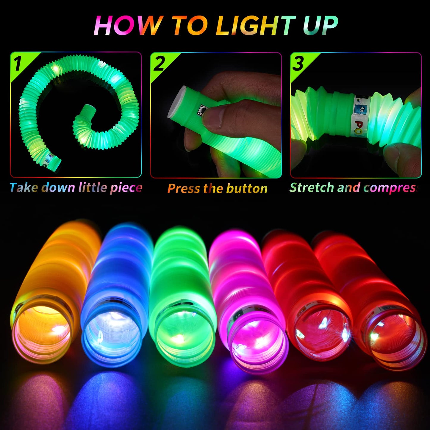 AIRNEY 48 PCS Glow in The Dark Party Supplies, Light Up LED Pop Tubes, Glow Sticks Sensory Toys Birthday Party Favors for Kids, Light Up Toys Goodie Bag Stuffers Gifts Prize