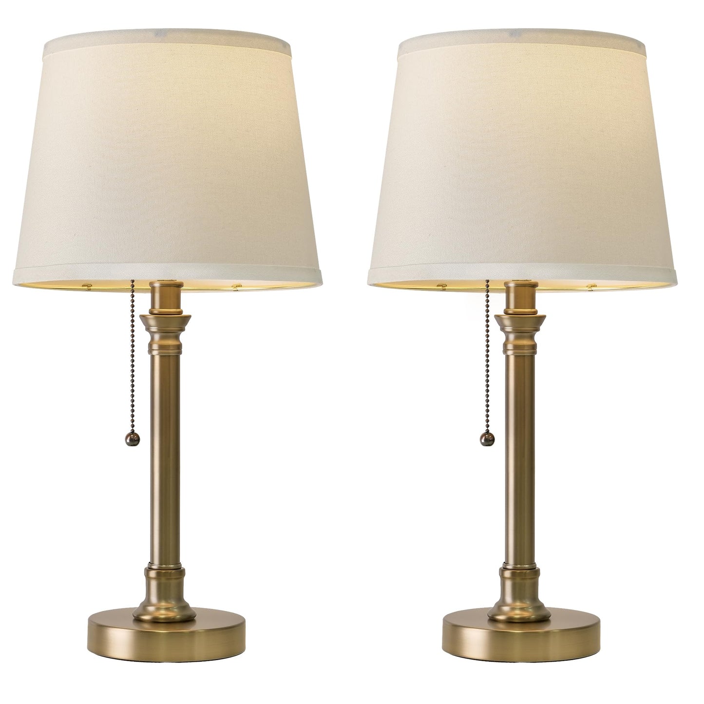 Oneach 19.5” Warm Gold Table Lamps Set of 2, Pull Chain Switch Bedside Table Lamps, Modern Nightstand Lamp with Linen Shade, Small Desk Lamp for Living Room, Bedroom, Home Office, Nursery