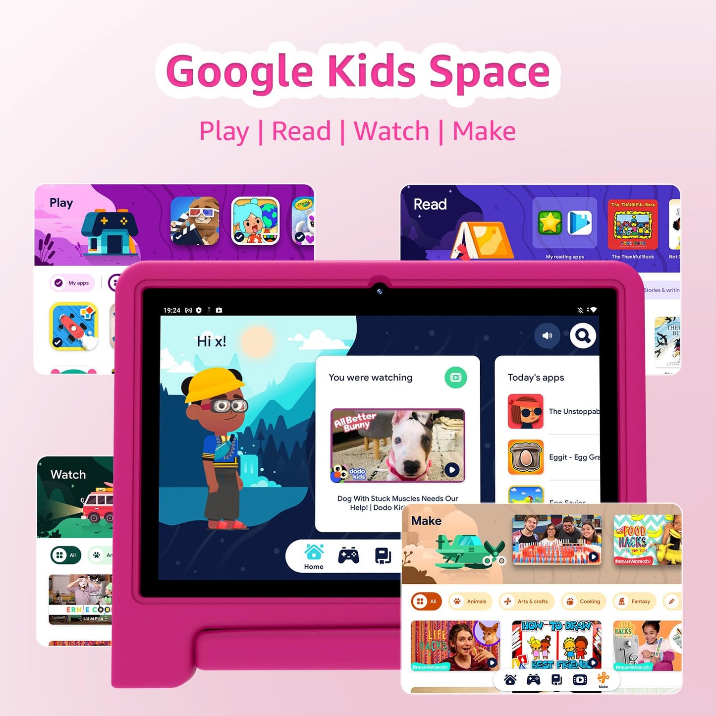 ApoloSign Kids Tablet 10 Inch Tablet for Kids, Learning Tablet with Android 13, WiFi, BT5.0, Dual Camera, Pre-Installed Educational App, Parental Control, Shockproof Case for Boys Girls(Pink)