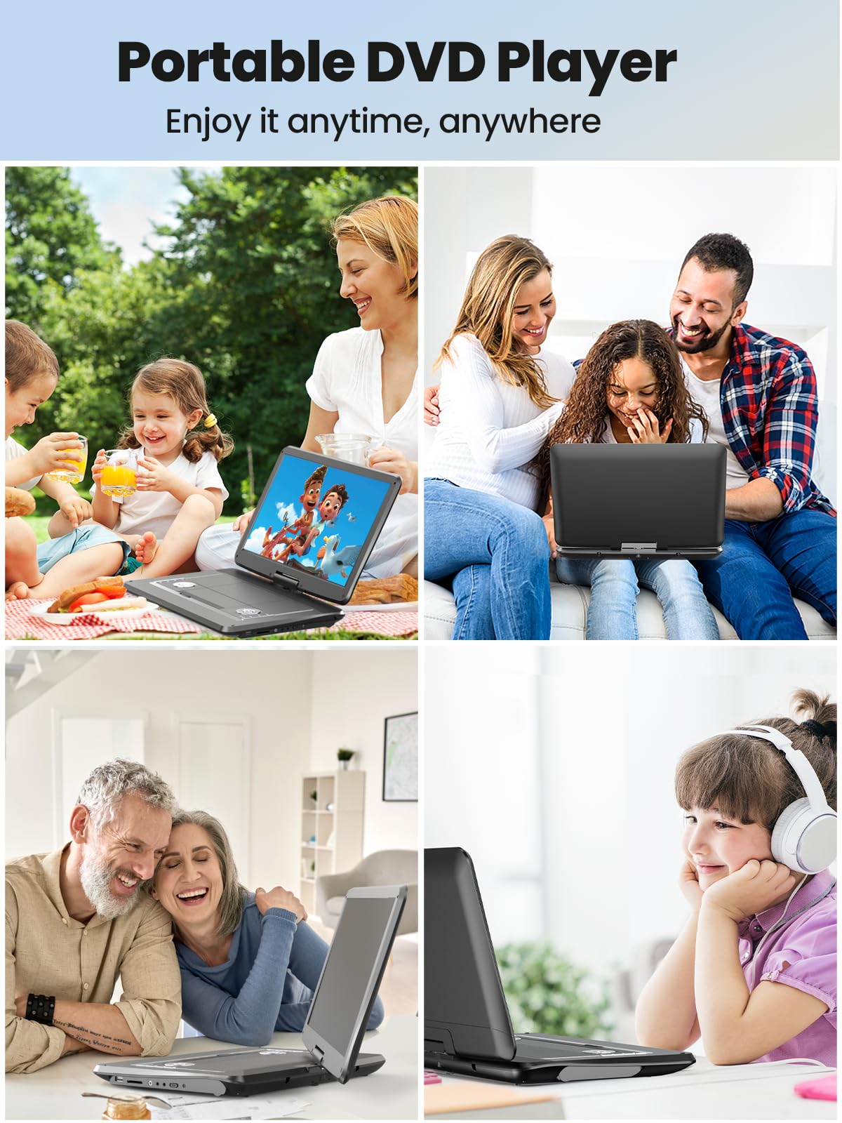 Arafuna 18" Portable DVD Player with with 5-Hour Rechargeable Battery, 16" HD Swivel Screen with Dual Stereo Speakers, Support USB/SD/Sync TV, Regions Free