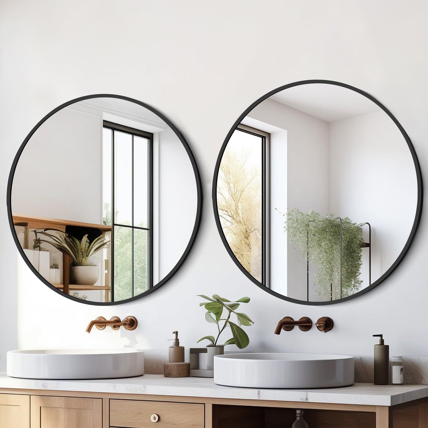 Black Round Mirror 22 Inch, Circle Wall Mirrors with Metal Frame, Wall Mounted Circular Mirror for Bathroom, Vanity, Entryway, Living Room, Hallway, Wall Decor