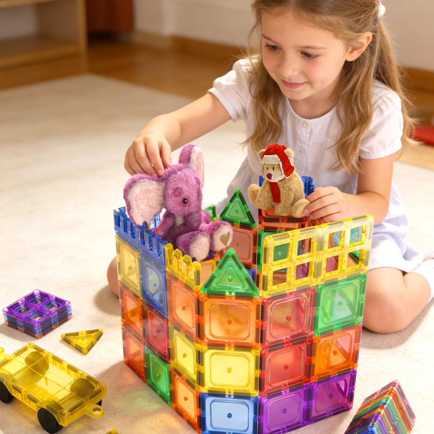 60 PCS Magnetic Building Tiles Kids Toys STEM Magnetic Blocks Sensory Toys Kids Games Magnet Building Toys for Boys and Girls Aged 3+, Kids Brain Development Preschool Kindergarten Toddler Toys