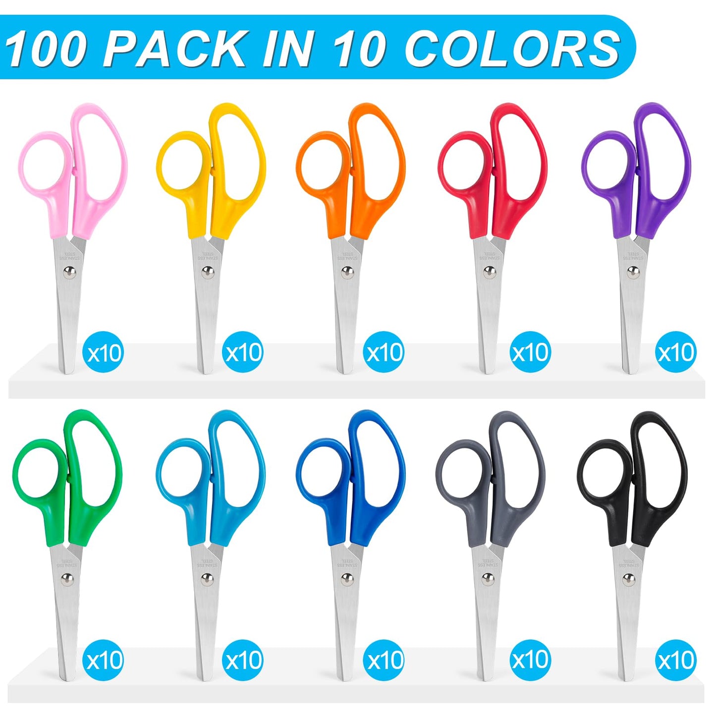 100 Pack Kids Scissors, 5 Inch Bulk Scissors for School, Blunt Tip for Child Student Teacher, Kids Safety for Preschool Classroom Office Home, School Supplies Craft Cutting Paper