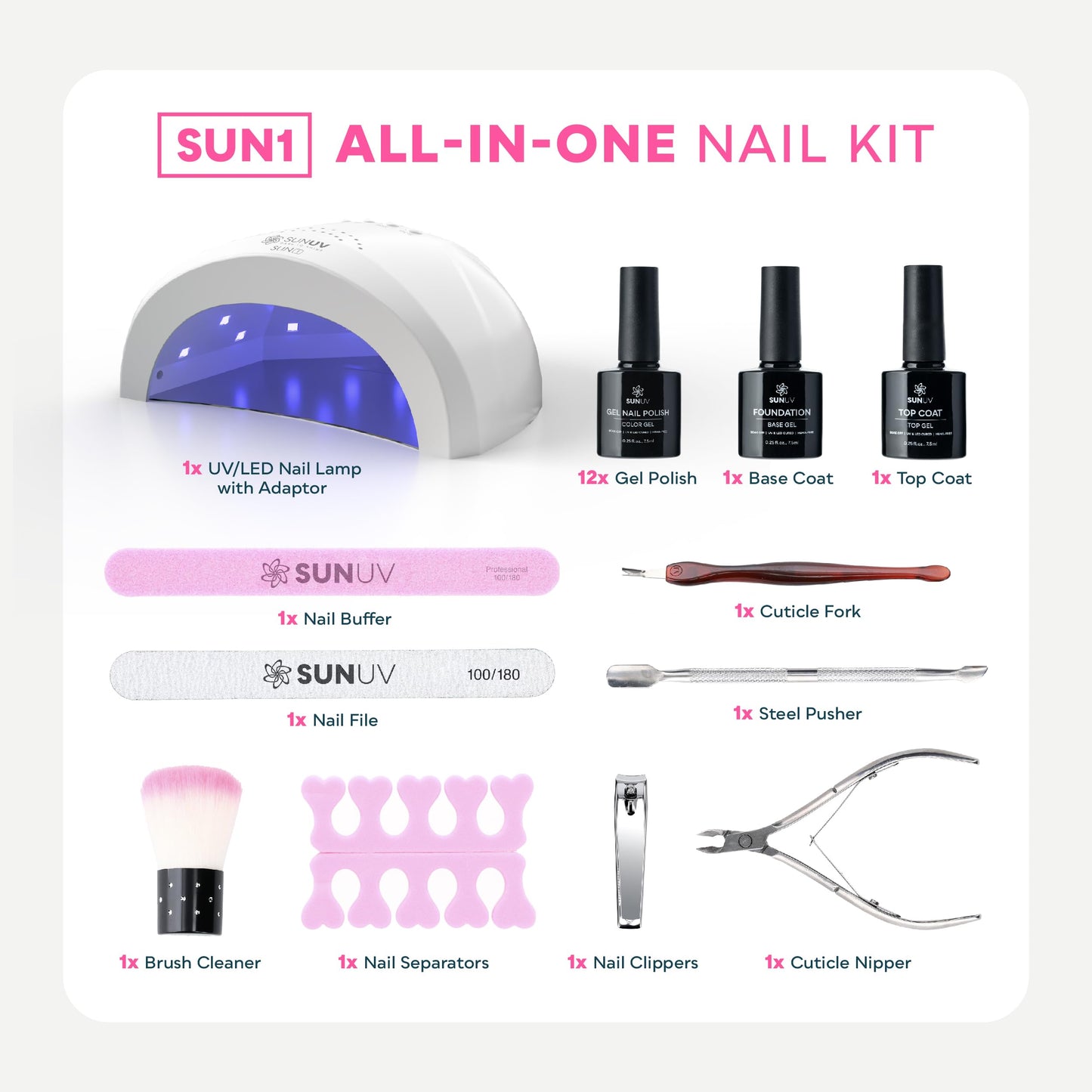 SUNUV Gel Nail Polish Kit with UV Light, Gel Polish Nail Kit Base and Glossy Top Coat Set 12 Colors Manicure Tools Gift for Woman