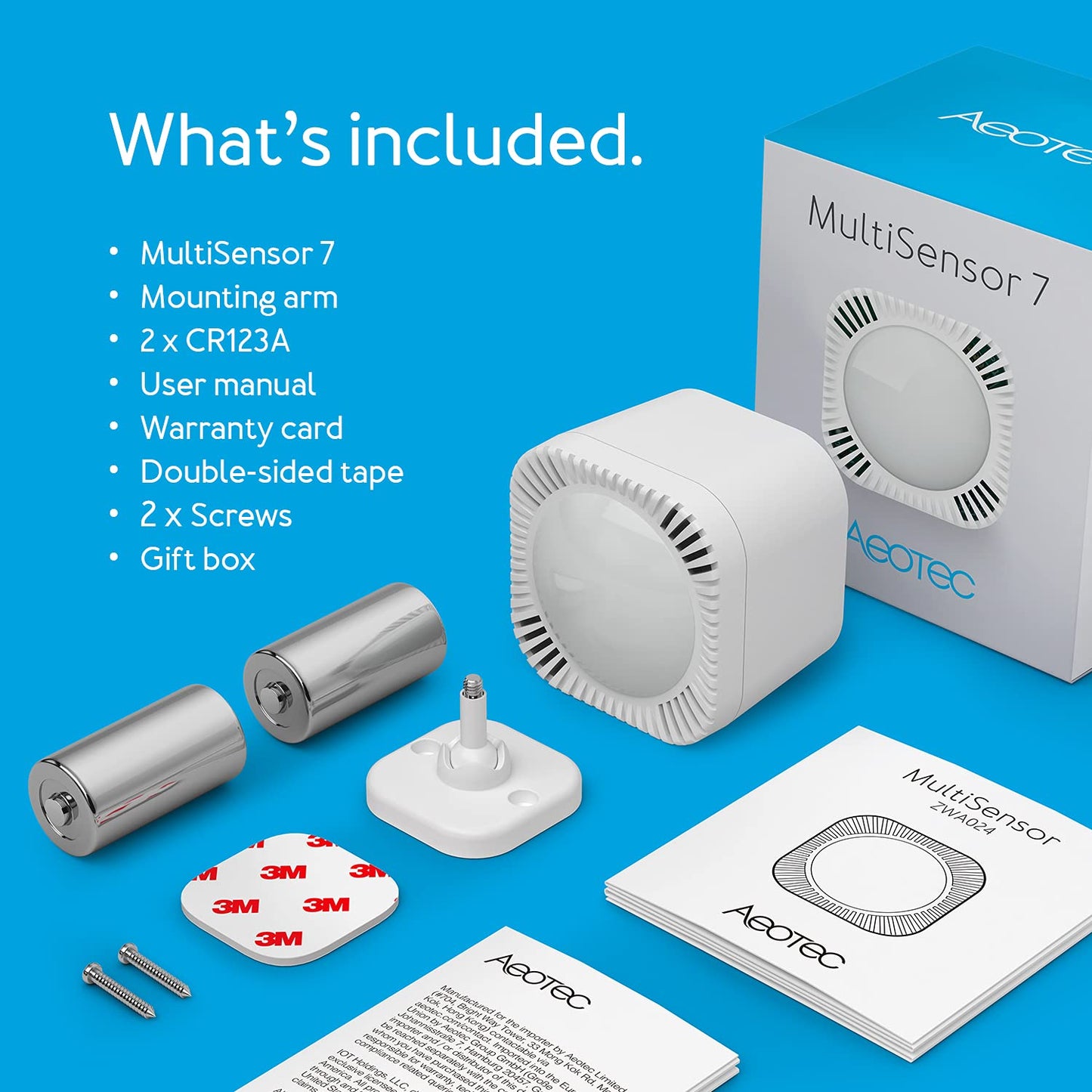 Aeotec MultiSensor 7, 6-in-1 Zwave Sensors Contains Monitor Motion, Temperature, Light, Humidity, UV, and Vibration, Z-Wave Plus, Gen7, S2, SmartStart Enabled, Compatible with Zwave Hub Smartthings