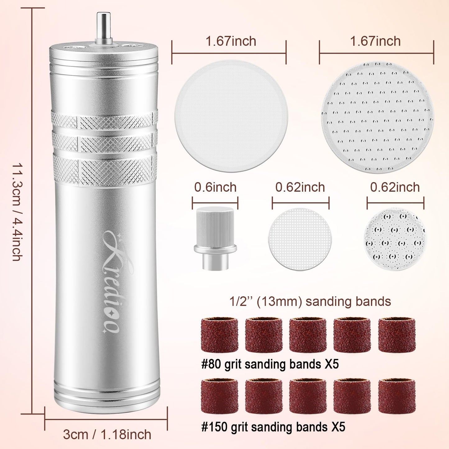 Kredioo Electric Foot Callus Remover 5 Nano Glass Nail File Grinding Heads and Sanding Bands Pedicure Tools for Feet Sensitive Skin Safe Adjust Speed R/F Direction Remove Calluses Dead Dry Skin