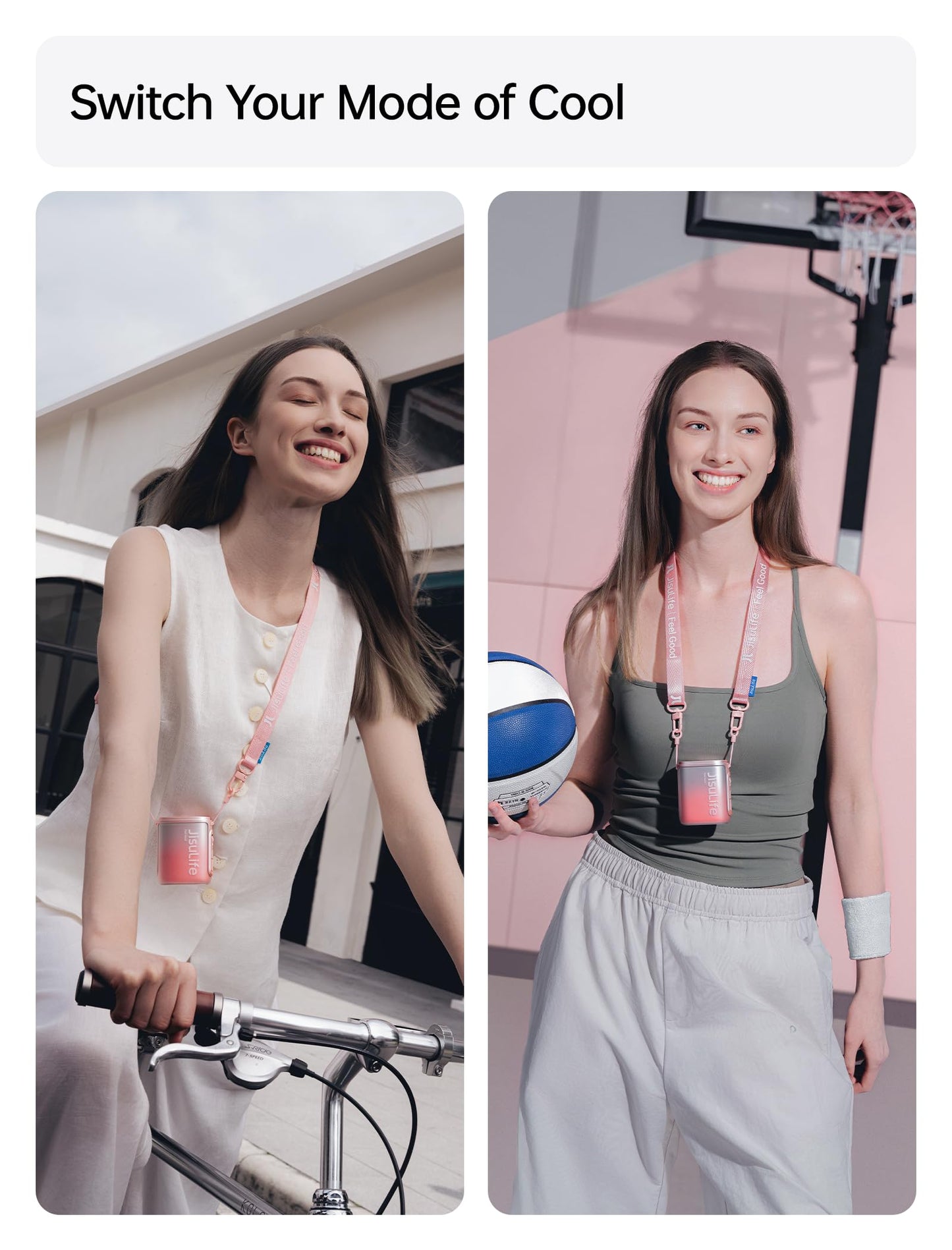 JISULIFE Portable Necklace Fan with 100 Speeds, 40000RPM, Digital Display, 4500mAh Personal Waist Fan for 16H Cooling, Clip-On Wearable Design for Outdoor Travel, Fashionable Gift for Women(Pink)