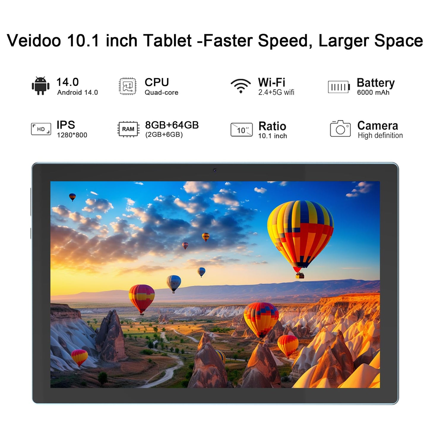 Android 14 Tablet, 10.1 inch 8GB RAM+64GB ROM/1TB(Max), 2 in 1 Tablets with Keyboard Case Mouse Stylus, 1.8GHz Quad-core Processor, 1280*800 IPS HD Touch Screen, 8MP Camera, 5G Wi-Fi 6 BT 5.0 Tablet