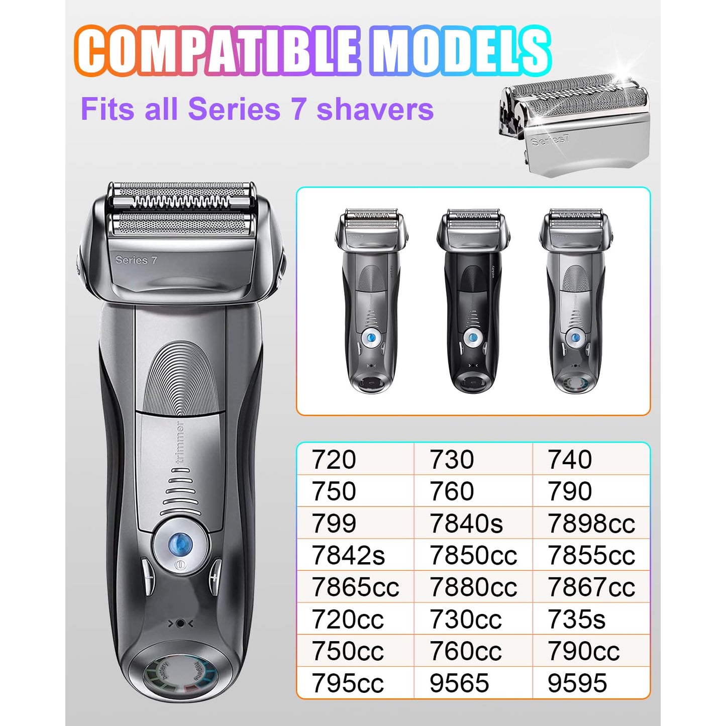 2 Pack 70S Replacement head Replacement Head Compatible with Braun Series 7 Foil Shaver Replacement Heads 70s 790CC, 720, 750CC, 760CC,9565 Foil Shaver