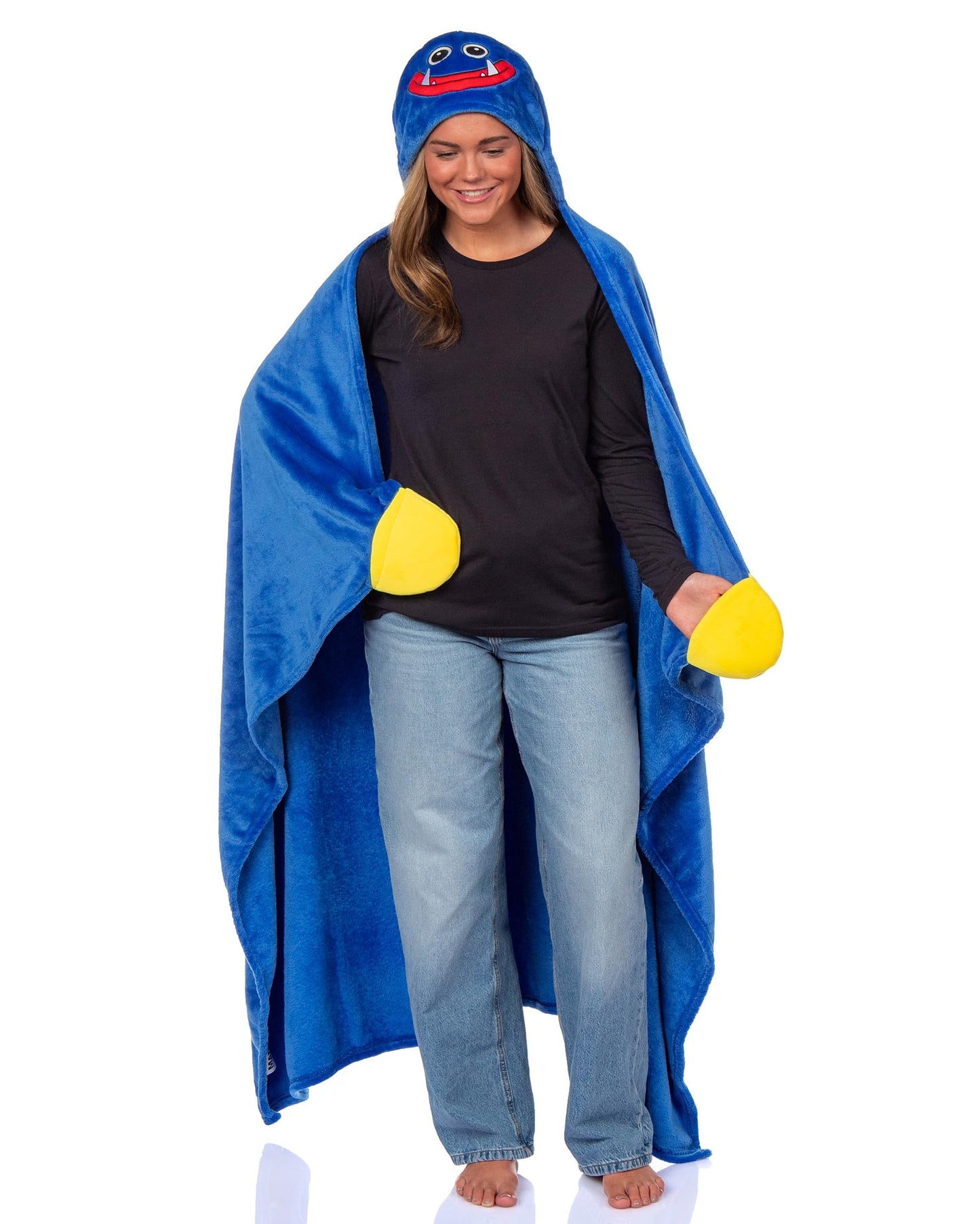 Poppy Playtime Huggy Wuggy Plush Super Soft Game Hooded Blanket Throw with Embroidered Face 50" x 60"