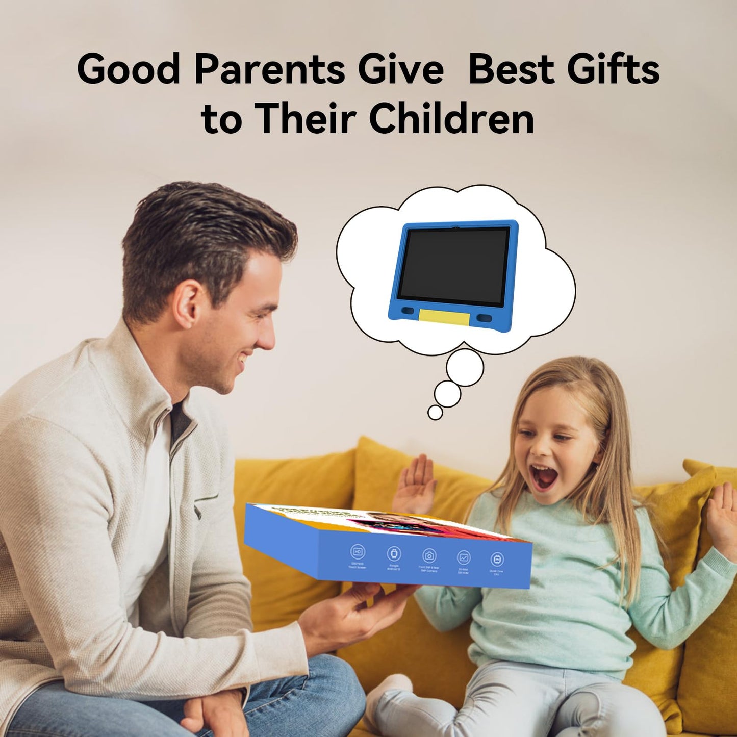 ApoloMedia Kids Tablet 10 inch, Tablets for Kids Ages 3-7 with EVA Case, 32GB Storage(TF Expand 512GB), Pre-Installed Google Kids Space, Family Link, Child Education Contents, 5000mAh Battery - Blue