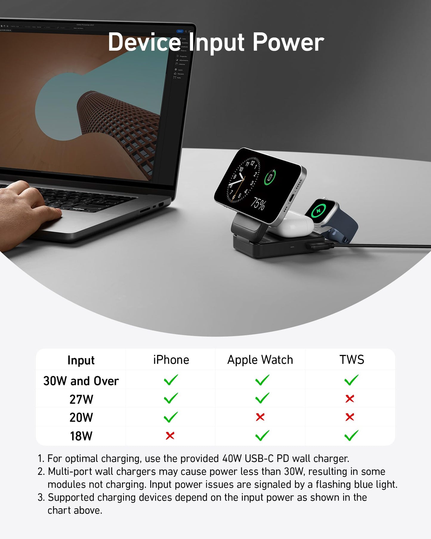 Anker MagGo 3-in-1 iPhone 16 Charging Station, MagSafe-Compatible Wireless Charger Stand, Qi2 Certified 15W Foldable Charger for iPhone 15/14, AirPods, Apple Watch 9 (40W USB-C Charger Included)