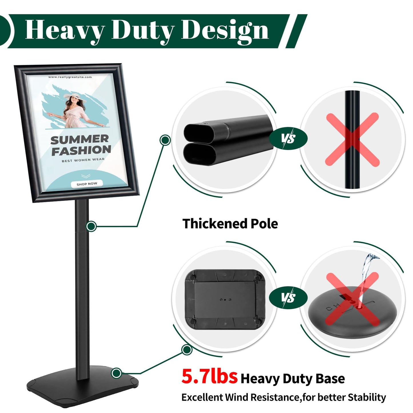 3Pcs Heavy Duty Pedestal Sign Holder for Display, 11 x 17 inches Adjustable Floor Standing Sign Holder with Weighted Base , Sign Stand for Indoor/Outdoor Advertising,Black